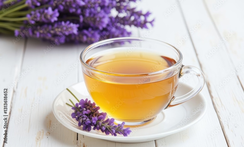 Refreshing lavender tea in a cup Refreshing lavender tea in a cup