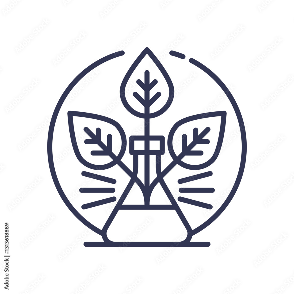 Obraz premium A flask with leaves symbolizes the fusion of science and nature.