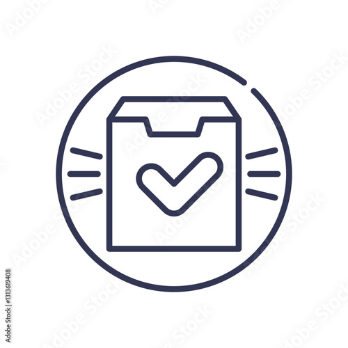 Box with checkmark symbolizes verified validity and approval.