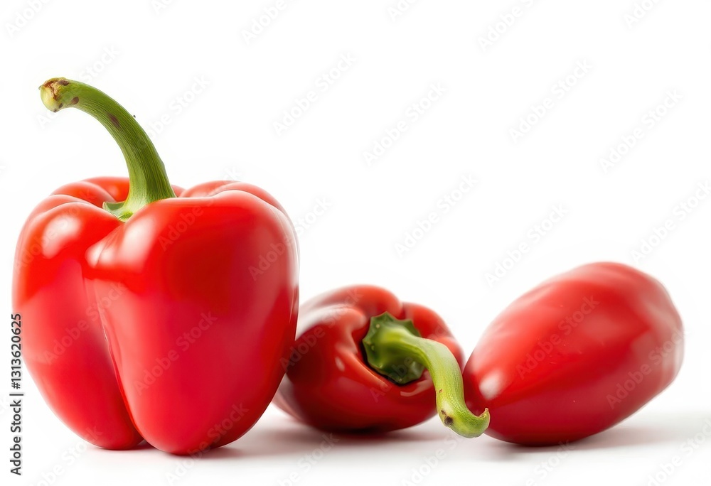 Single vibrant red bell pepper isolated on pure white backdrop, vibrant, isolated Single vibrant red bell pepper isolated on pure white backdrop, vibrant, isolated