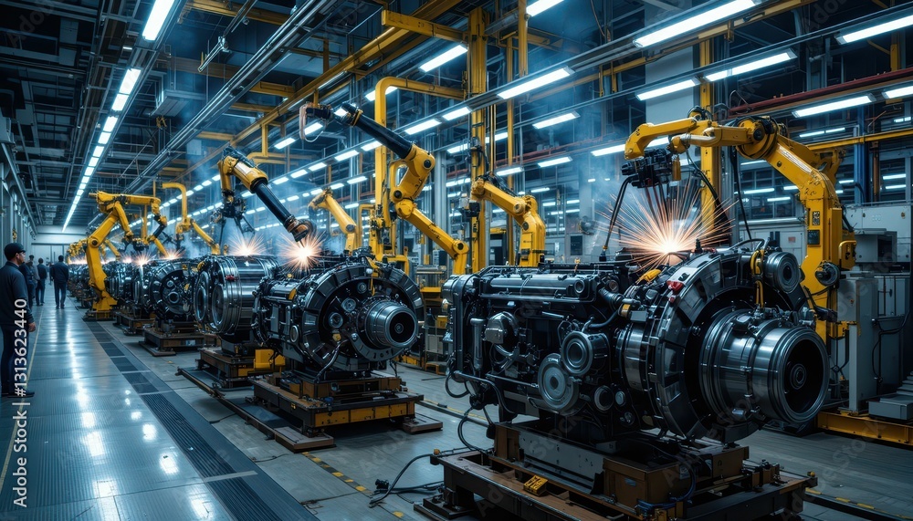 High-Tech Manufacturing Facility with Robotics and Engine Assembly High-Tech Manufacturing Facility with Robotics and Engine Assembly