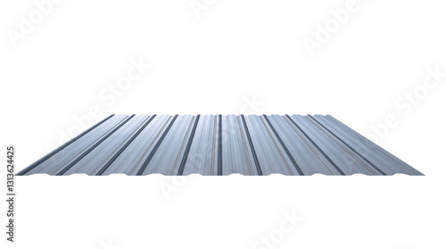 Gray corrugated steel sheet metal isolated on transparent background in perspective view, png file