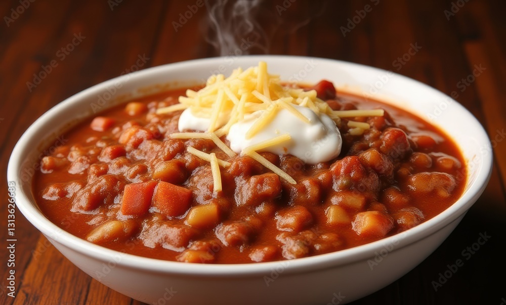 Hearty chili with cheese and sour cream Hearty chili with cheese and sour cream