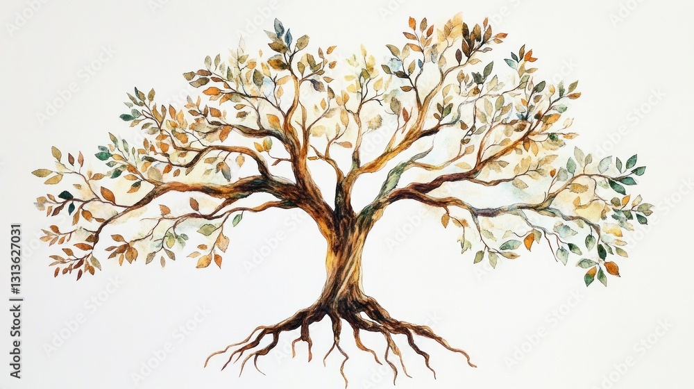 Fototapeta premium Majestic Watercolor Tree: An Autumnal Masterpiece