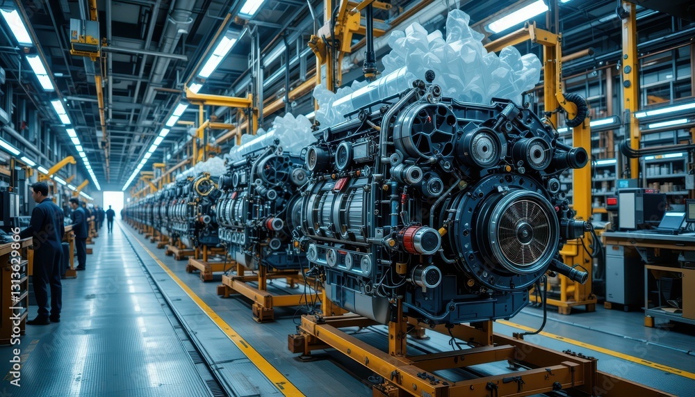 Advanced Engine Manufacturing Process in Modern Factory Setting Advanced Engine Manufacturing Process in Modern Factory Setting