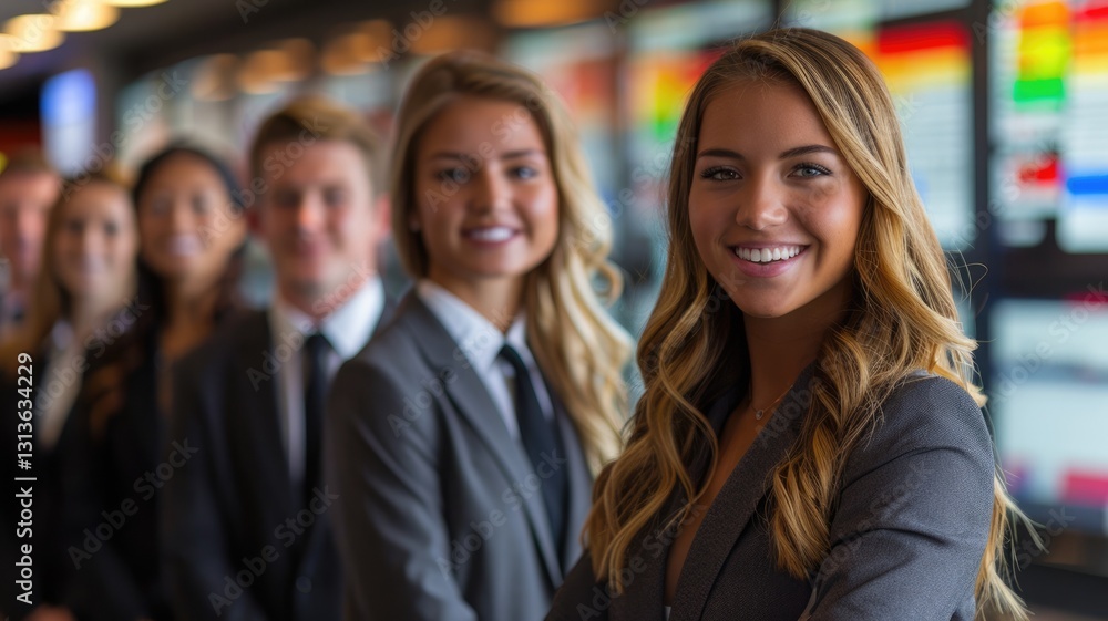 Professional business team in front of digital financial data screens. Diverse business people with suit standing and looking at camera with blurring background. Business and finance concept. AIG53. Professional business team in front of digital financial data screens. Diverse business people with suit standing and looking at camera with blurring background. Business and finance concept. AIG53.
