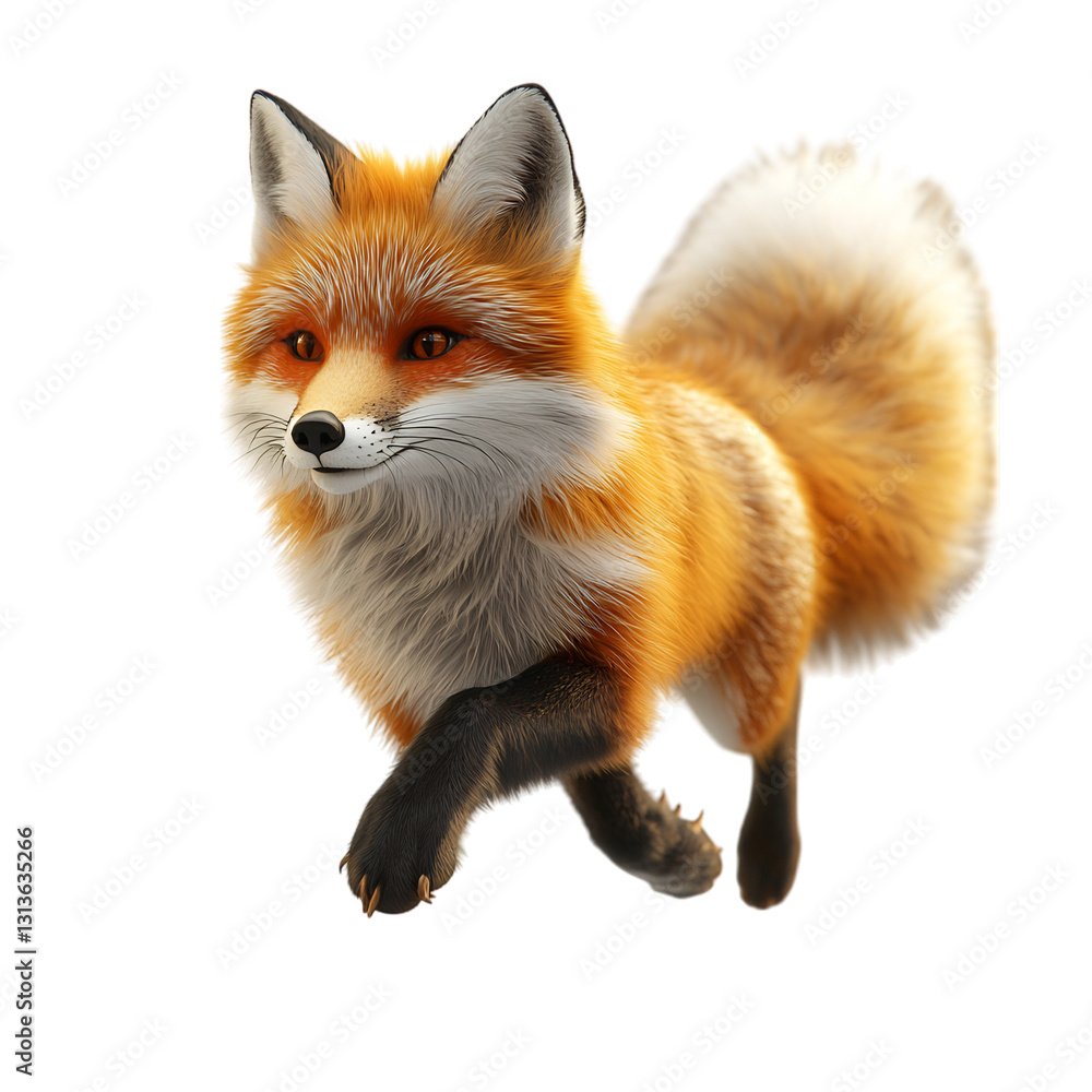 A Fluffy 3D Fox Running Through Black Isolated on Transparent Background A Fluffy 3D Fox Running Through Black Isolated on Transparent Background