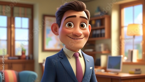 High-Quality 3D Animated Businessman Character with Expressive Facial Features in Professional Attire photo