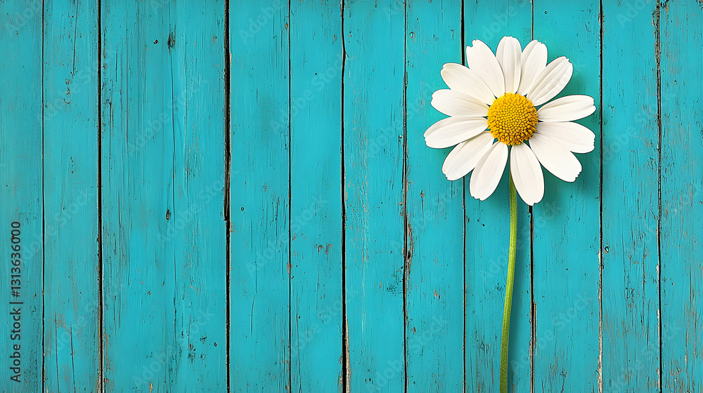 Obraz premium White Daisy on Teal Blue Rustic Wooden Background