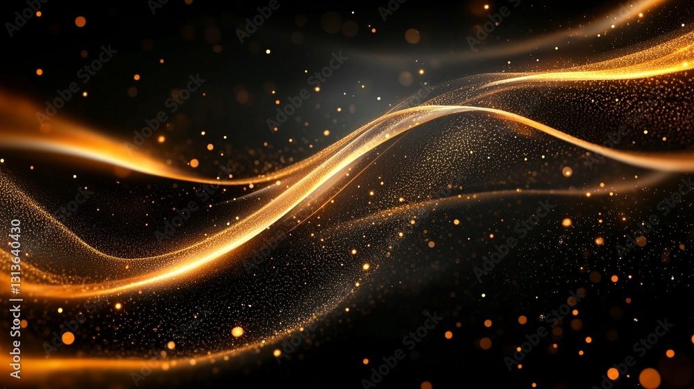 Fototapeta premium Golden Particle Waves Abstract Background