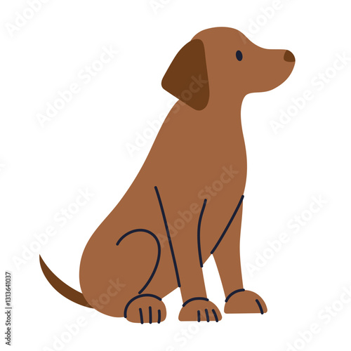 Vector illustration of sitting brown dog, Labrador Retriever or Vizsla. Simple and minimal pet design, ideal for concepts of obedience, loyalty, adoption, and companionship. Flat cartoon style