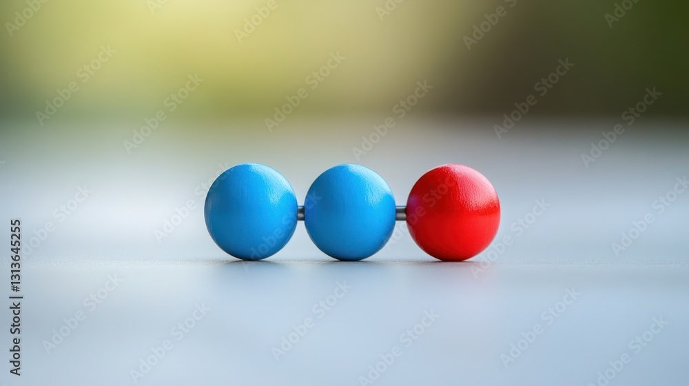 Three blue spheres with one red sphere in a studio setting. Use Abstract concept stock photo Three blue spheres with one red sphere in a studio setting. Use Abstract concept stock photo