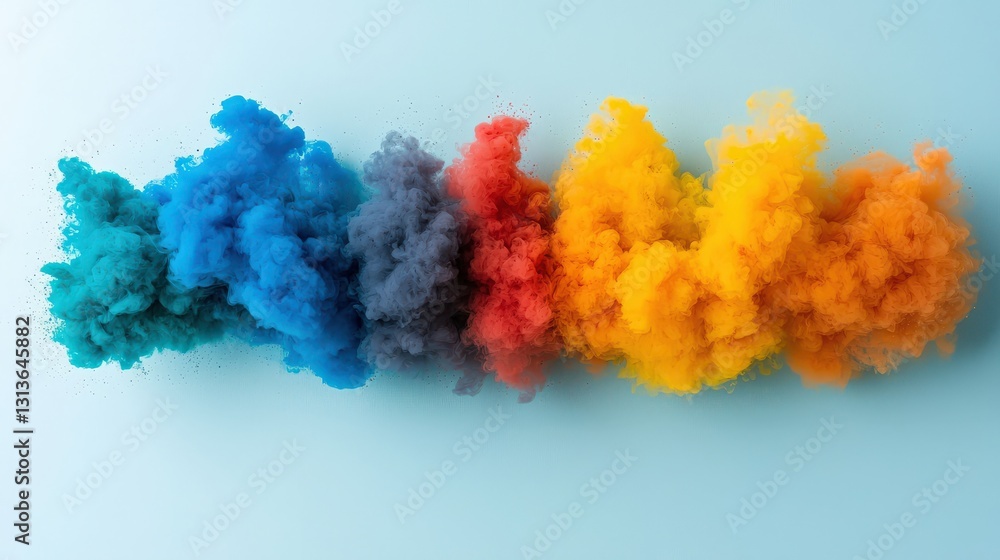 Fototapeta premium Colorful smoke plumes against a light background.