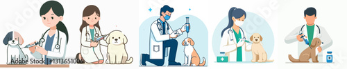 Vector doctor is injecting a dog