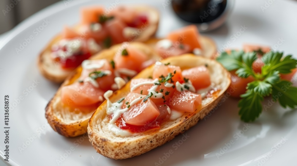 Gourmet Crostini Bites: A Culinary Aesthetic of Lightly Toasted Bread Topped with Fresh Ingredients Gourmet Crostini Bites: A Culinary Aesthetic of Lightly Toasted Bread Topped with Fresh Ingredients