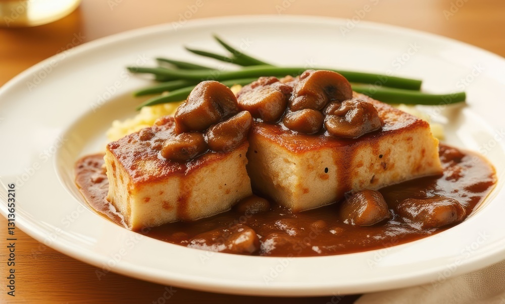 Delicious tofu dish with mushroom sauce Delicious tofu dish with mushroom sauce