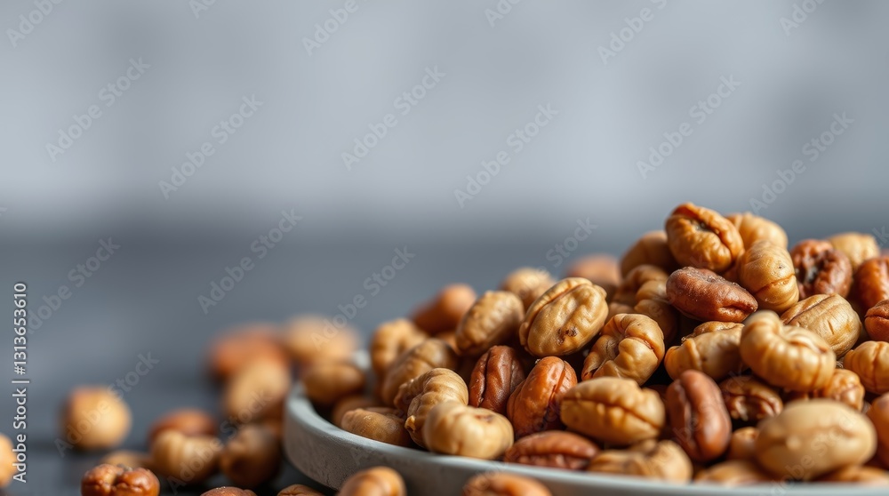 Artisan Roasted Nuts Display with Textural Variety and Soft Focus Backdrop Artisan Roasted Nuts Display with Textural Variety and Soft Focus Backdrop