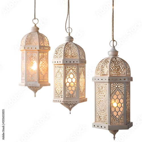 White Moroccan Lanterns: Hanging Decor isolated on transparent background