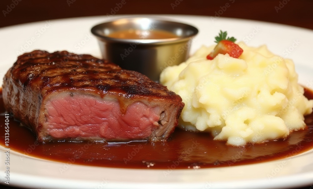 Juicy steak with creamy mashed potatoes Juicy steak with creamy mashed potatoes
