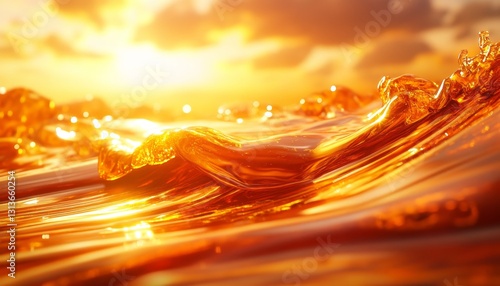 Fototapeta Naklejka Na Ścianę i Meble -  Golden Hour Ocean Waves, Sunset Sea, Nature Abstract Background, Tranquil Water, Golden Reflections