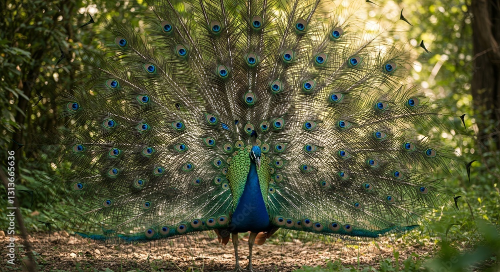 Obraz premium Majestic Peacock with Fully Spread Iridescent Blue and Green Feathers