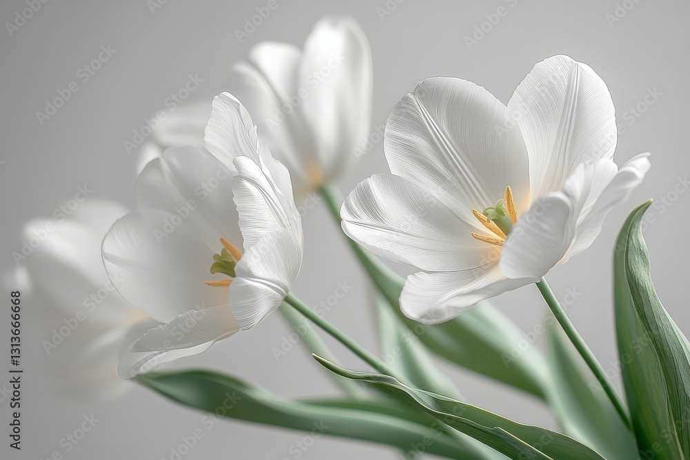 Elegant White Tulips on a Clean White Background with Copy Space in a Minimalist Style Elegant White Tulips on a Clean White Background with Copy Space in a Minimalist Style