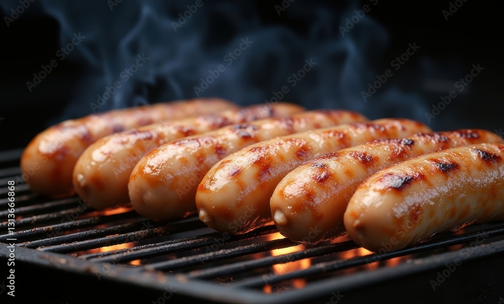 Grilled sausages on a barbecue Grilled sausages on a barbecue