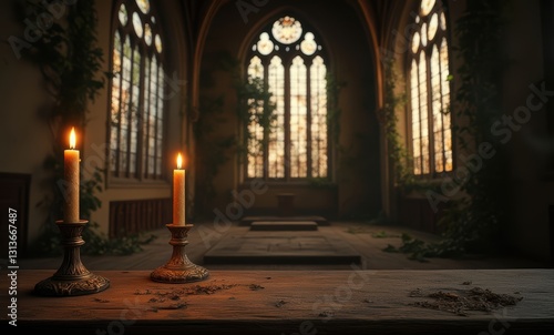 Warm candles in a serene setting