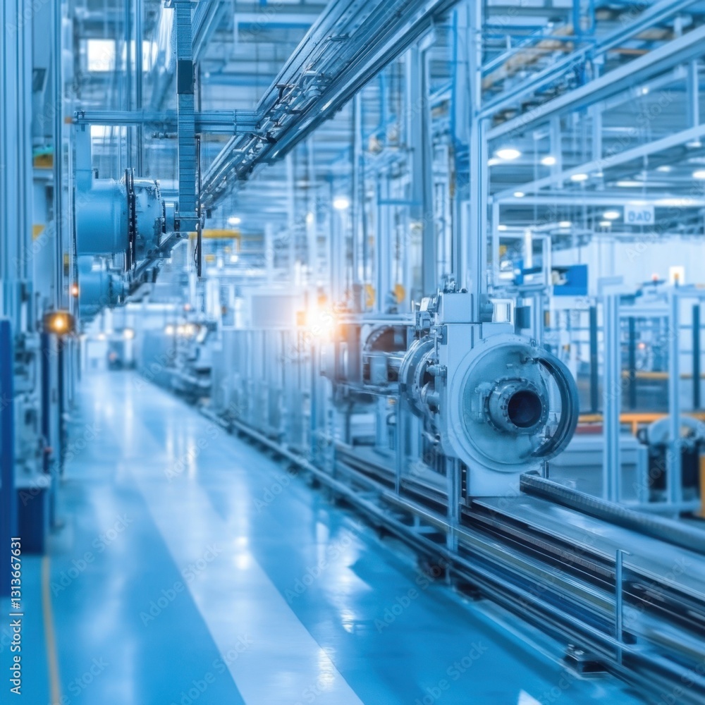 Heavy Machinery in a Light Blue Factory Background Heavy Machinery in a Light Blue Factory Background