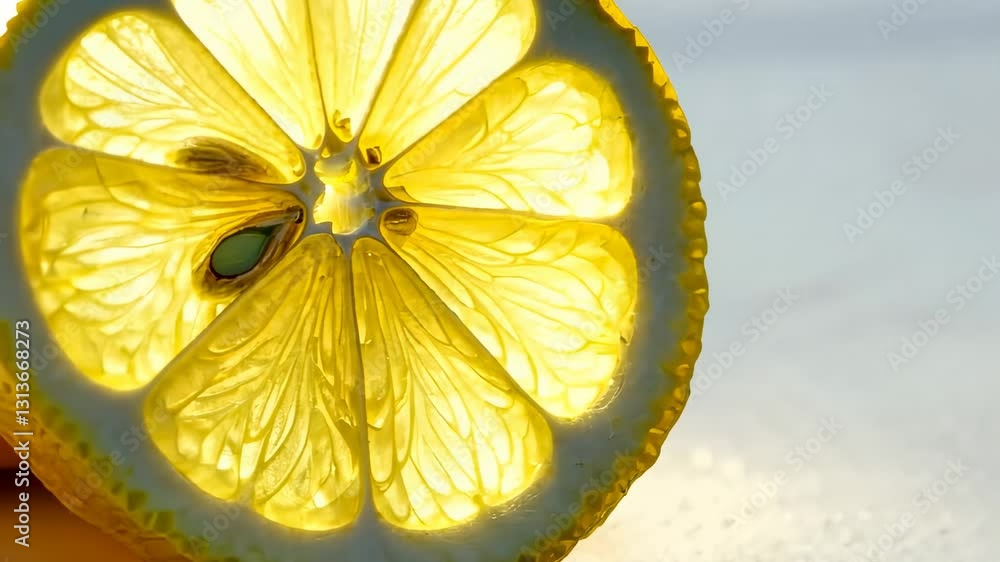 Sunlit lemon slice transformation: vibrant citrus beauty in motion