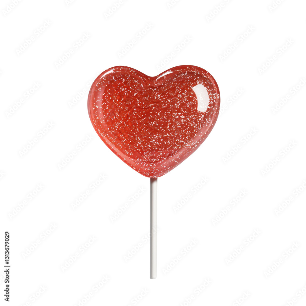 A vibrant heart-shaped lollipop that sparkles under the light, features a glossy red finish with white specks, perfect for conveying love and sweetness on any occasion. A vibrant heart-shaped lollipop that sparkles under the light, features a glossy red finish with white specks, perfect for conveying love and sweetness on any occasion.