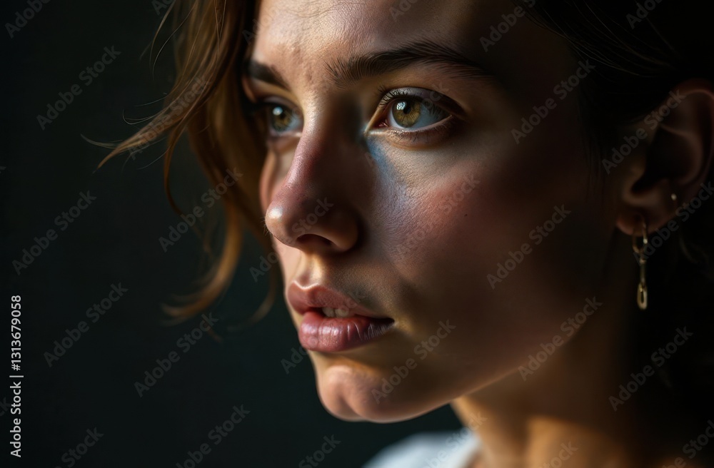 Woman with captivating eyes in soft light showcasing natural beauty and elegance Woman with captivating eyes in soft light showcasing natural beauty and elegance