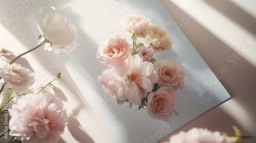 Soft Pink Floral Arrangement with Blooms on Light Background