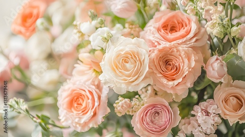 Beautiful Soft Pink and Peach Roses with Delicate Floral Accent