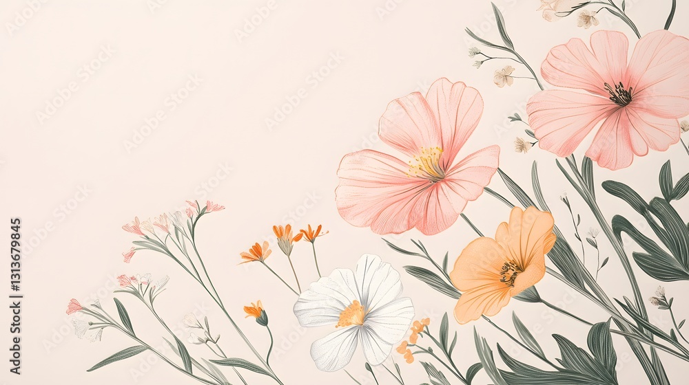 Delicate Floral Composition with Soft Pastel Colors and Elegant Design