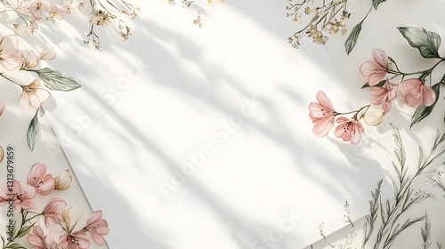 Floral Background Design with Soft Shadows and Delicate Flowers