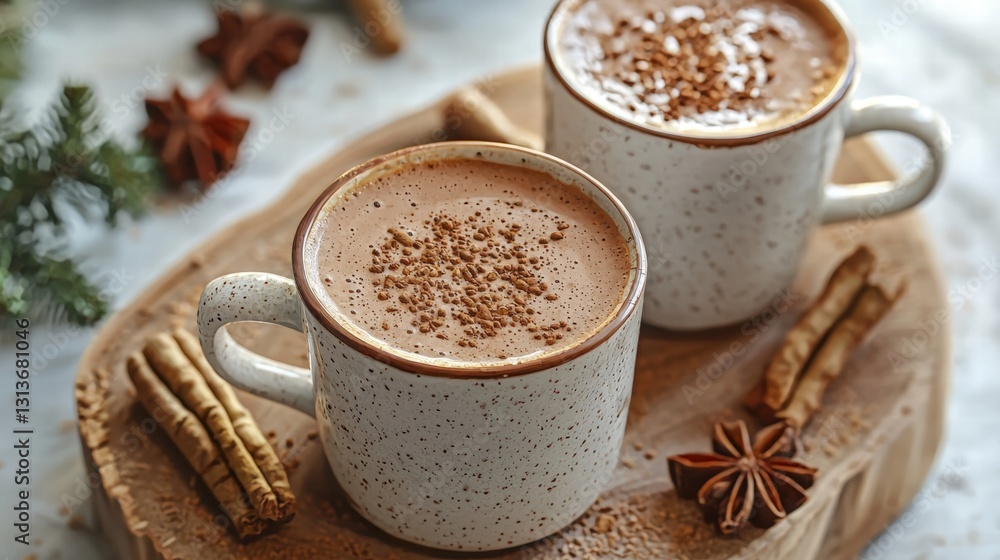 Two cups of hot chocolate with ashwagandha perfectly presented for sharing during cozy gatherings and relaxing evenings Two cups of hot chocolate with ashwagandha perfectly presented for sharing during cozy gatherings and relaxing evenings