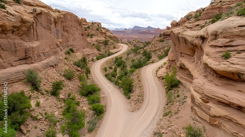 Desert Canyon Road Fork Aerial View of Red Rock Formations