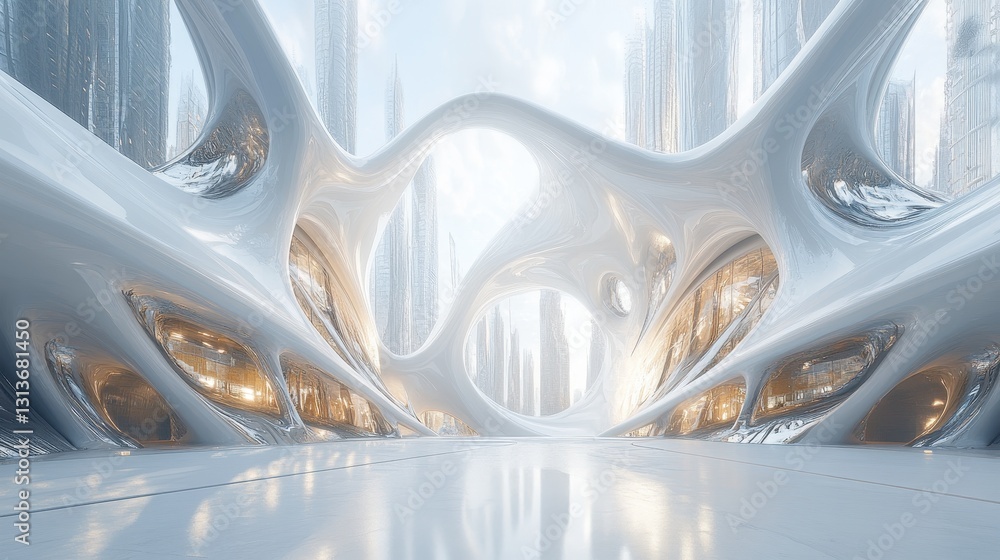Futuristic architectural interior with organic structures and modern design Futuristic architectural interior with organic structures and modern design