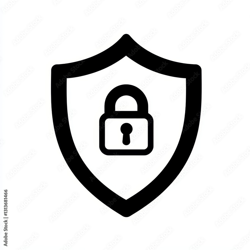 Secure Shield Icon with Locked Padlock Secure Shield Icon with Locked Padlock