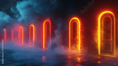 Glowing arches  smoky path  choices  fantasy
