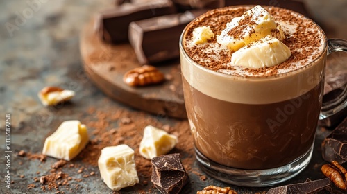Luxurious hot chocolate drink with butter rum essence for a comforting experience perfect for chilly days