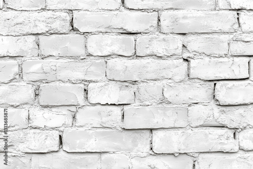 Obraz premium Grungy white brick wall texture in subtle gray shades for seamless patterns, perfect for modern interior design and stylish wallpaper applications