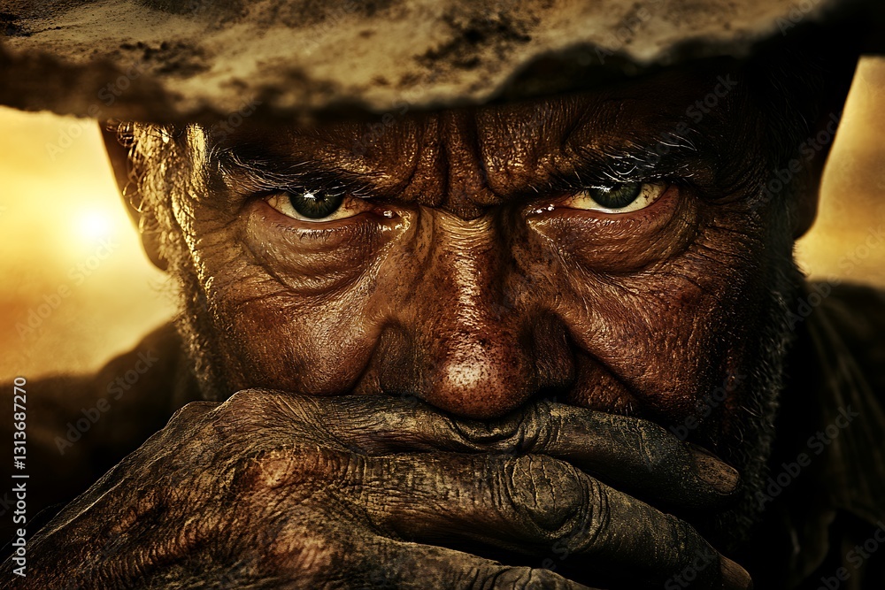 Old Agricultural Worker, His Face Marked by Deep Wrinkles and a Lifetime of Labor Old Agricultural Worker, His Face Marked by Deep Wrinkles and a Lifetime of Labor