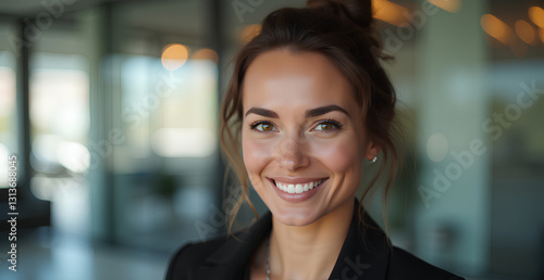 portrait of a smiling businesswoman in the office chocolate color grading