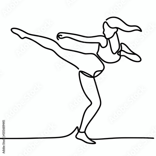 Female dancer executing a kick with grace on a minimalist background with copy space