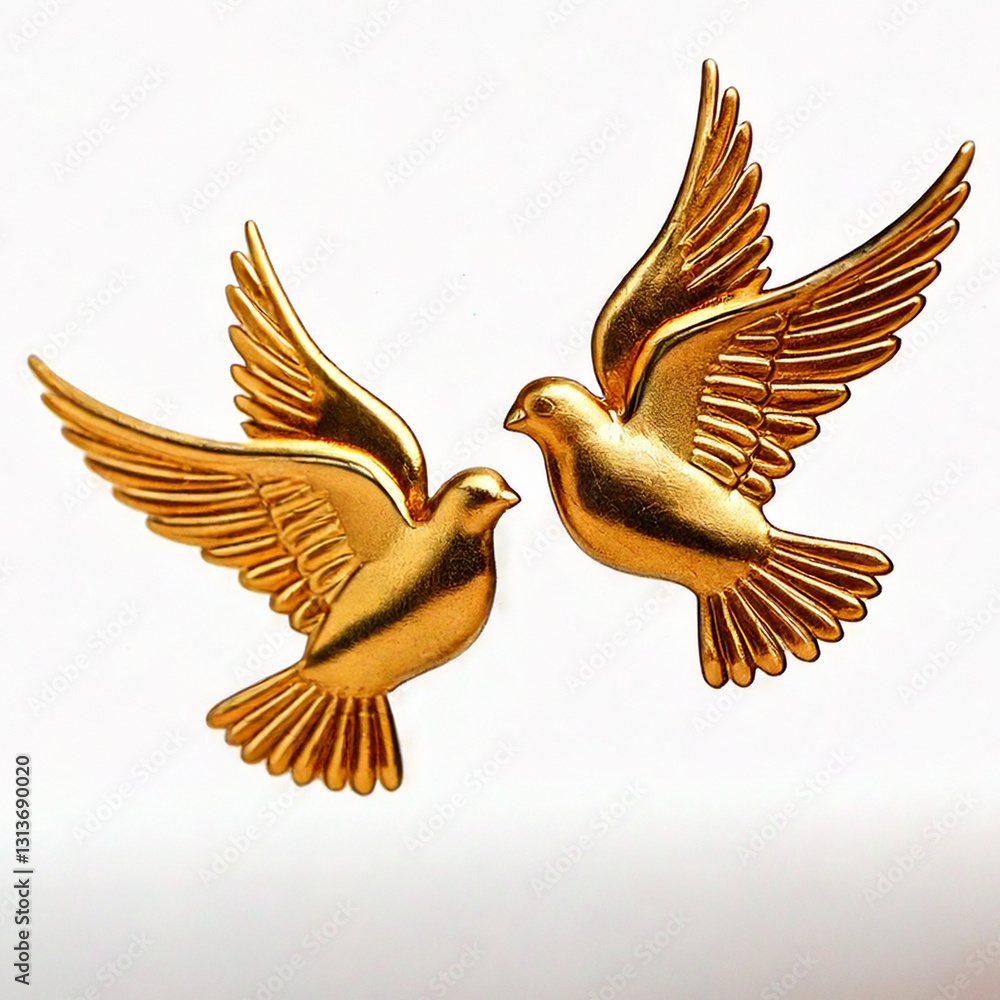 Fototapeta premium symbol flat two golden pidgeons isolated on white 