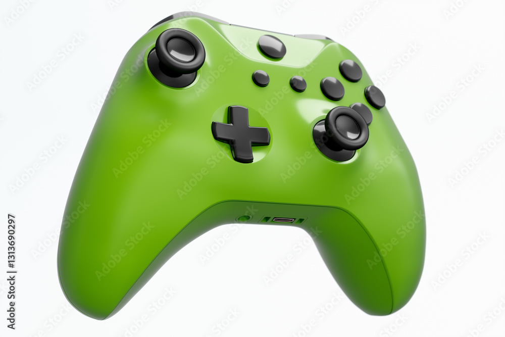 Realistic green video game joystick or gamepad on white background Realistic green video game joystick or gamepad on white background