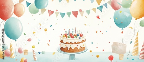 Birthday celebration with cake and balloons festive atmosphere