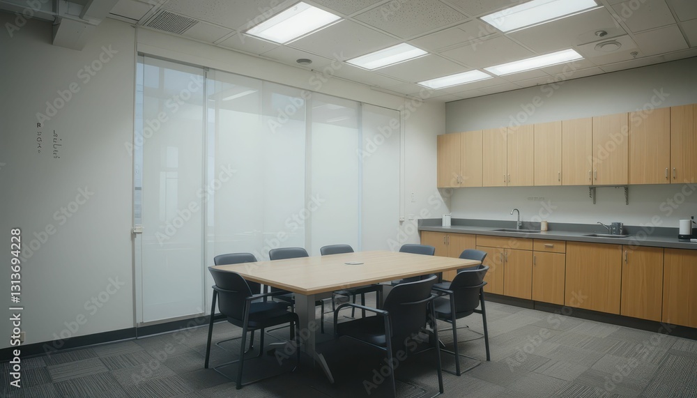 Modern Meeting Room with Wooden Table and Simple Interior Design Modern Meeting Room with Wooden Table and Simple Interior Design
